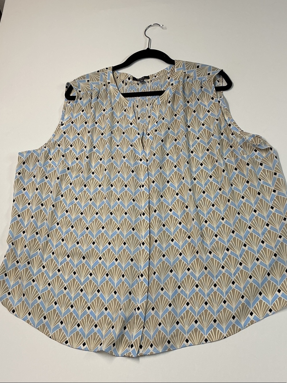 NYDJ Geometric Print Sleeveless Camisole - Light Blue & Cream